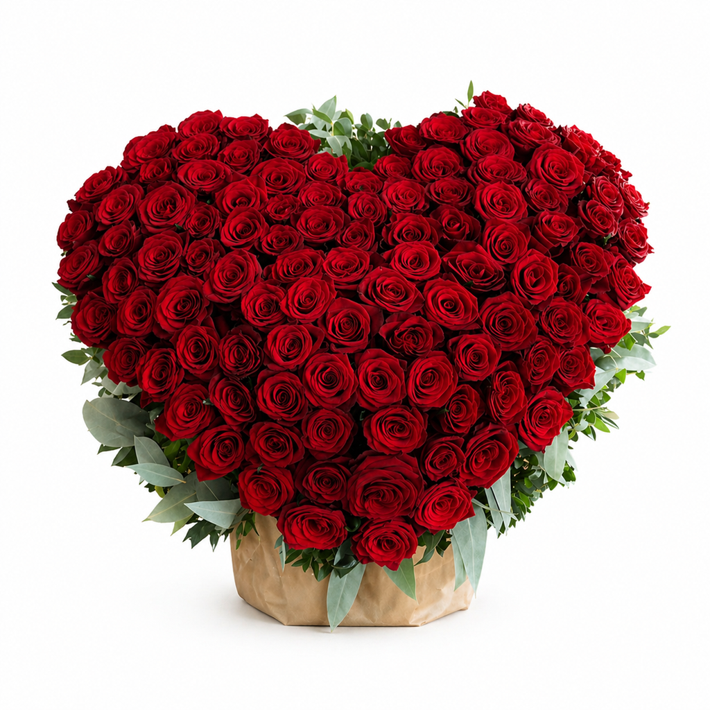 Großes Rosenherz aus roten und pinken Rosen
